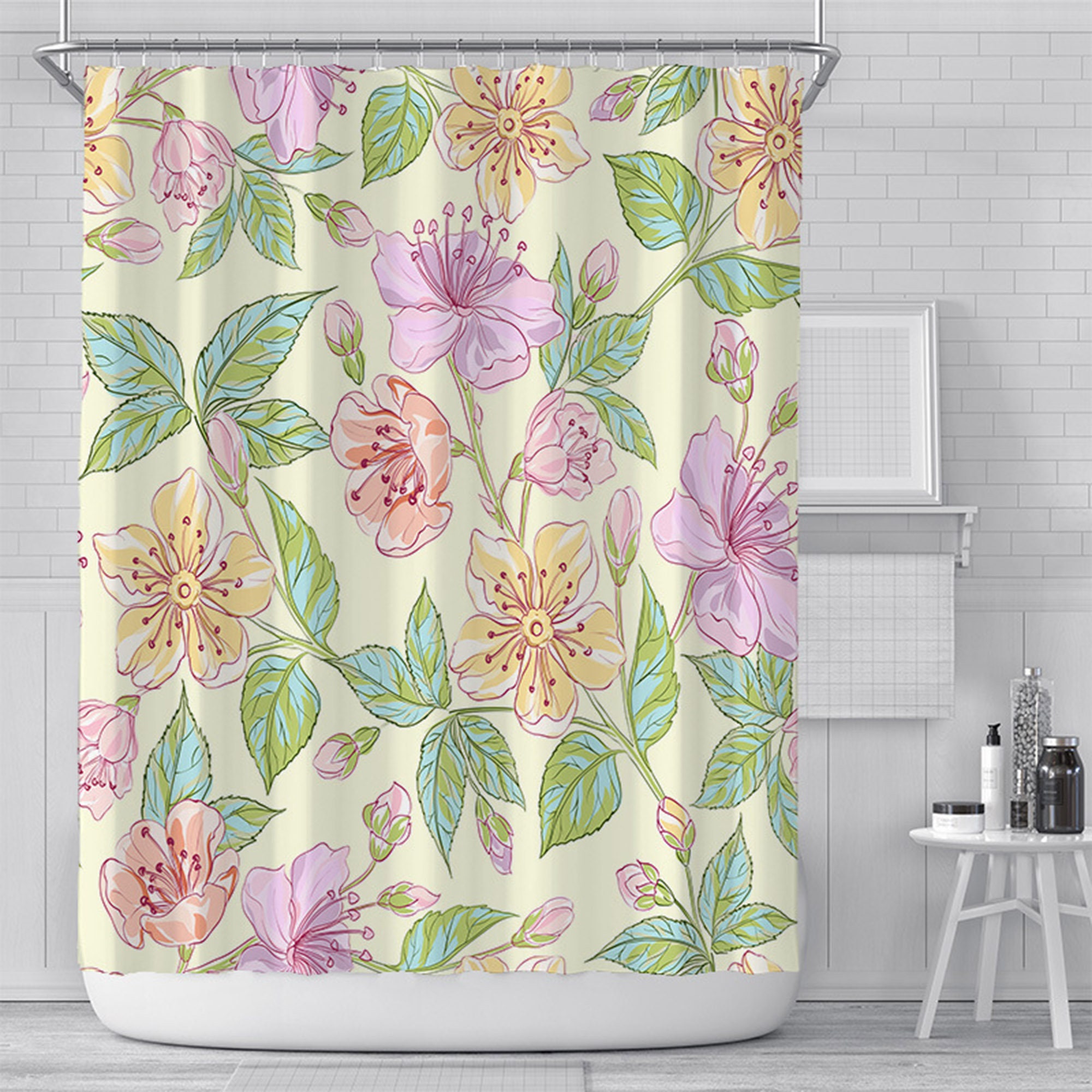 Fresh Flowers Shower Curtain Watercolor Shower Curtain Etsy
