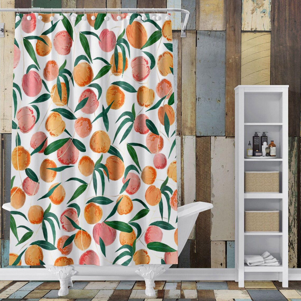 Peach Shower Curtain Waterproof Polyester Fabric Fruits Etsy