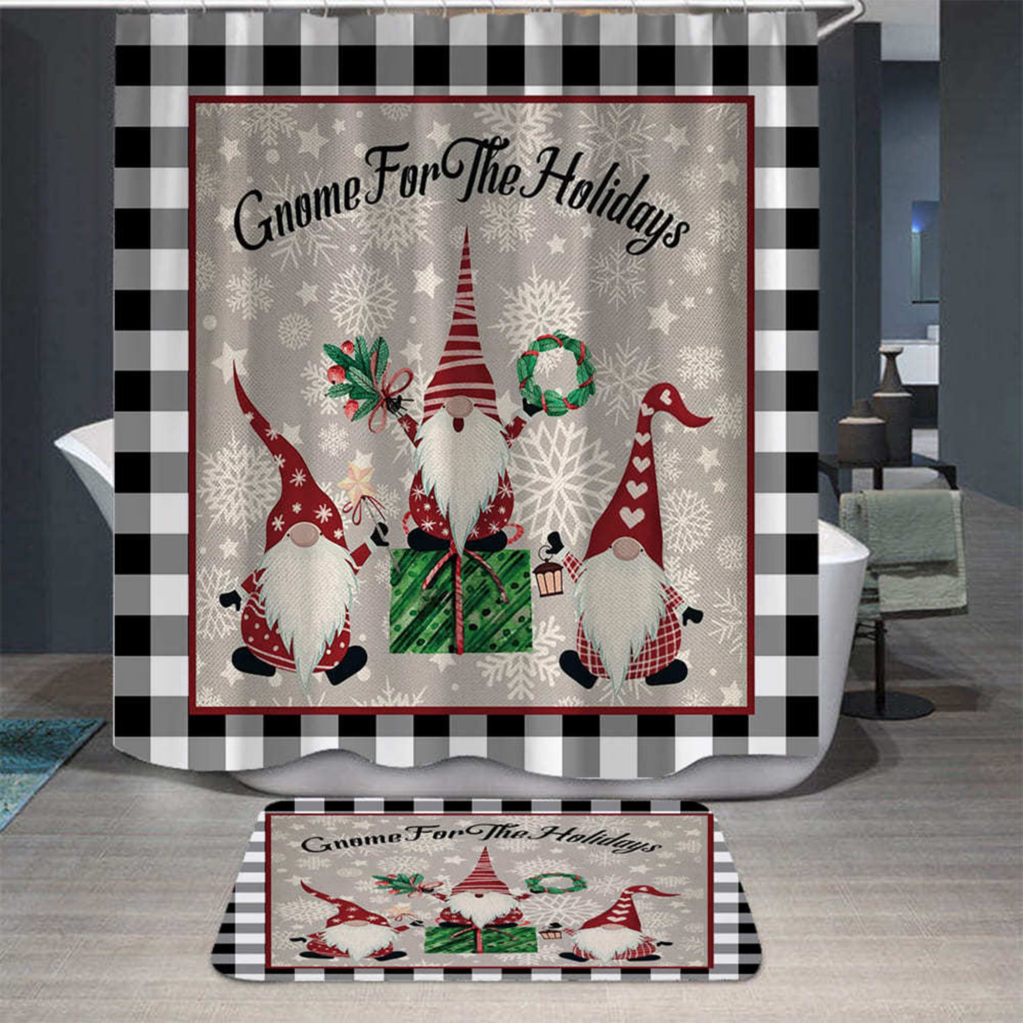 Christmas Series Shower Curtain 3Pcs Santa Claus Black and Etsy