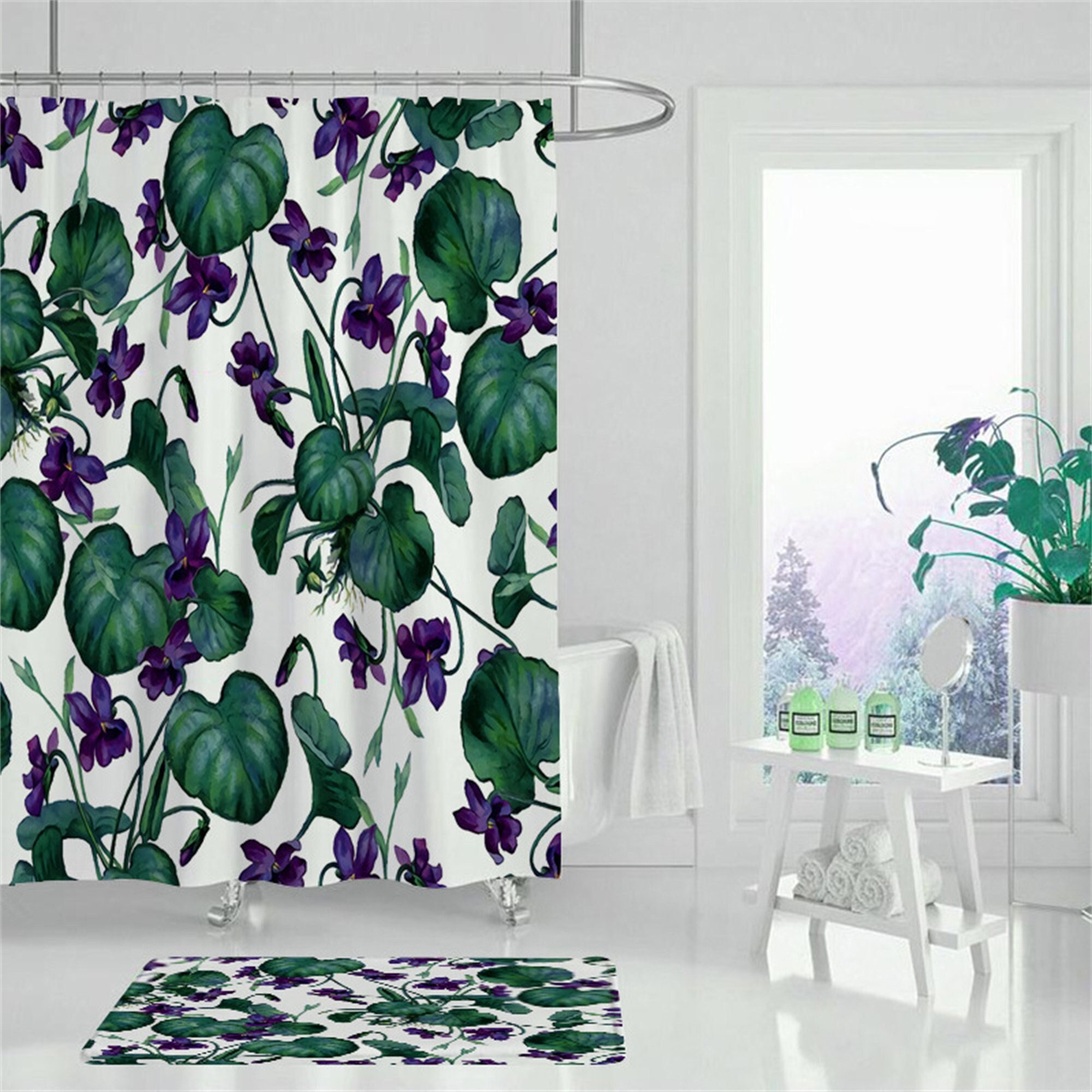 Purple Flower Shower CurtainWatercolor Flower Shower Etsy