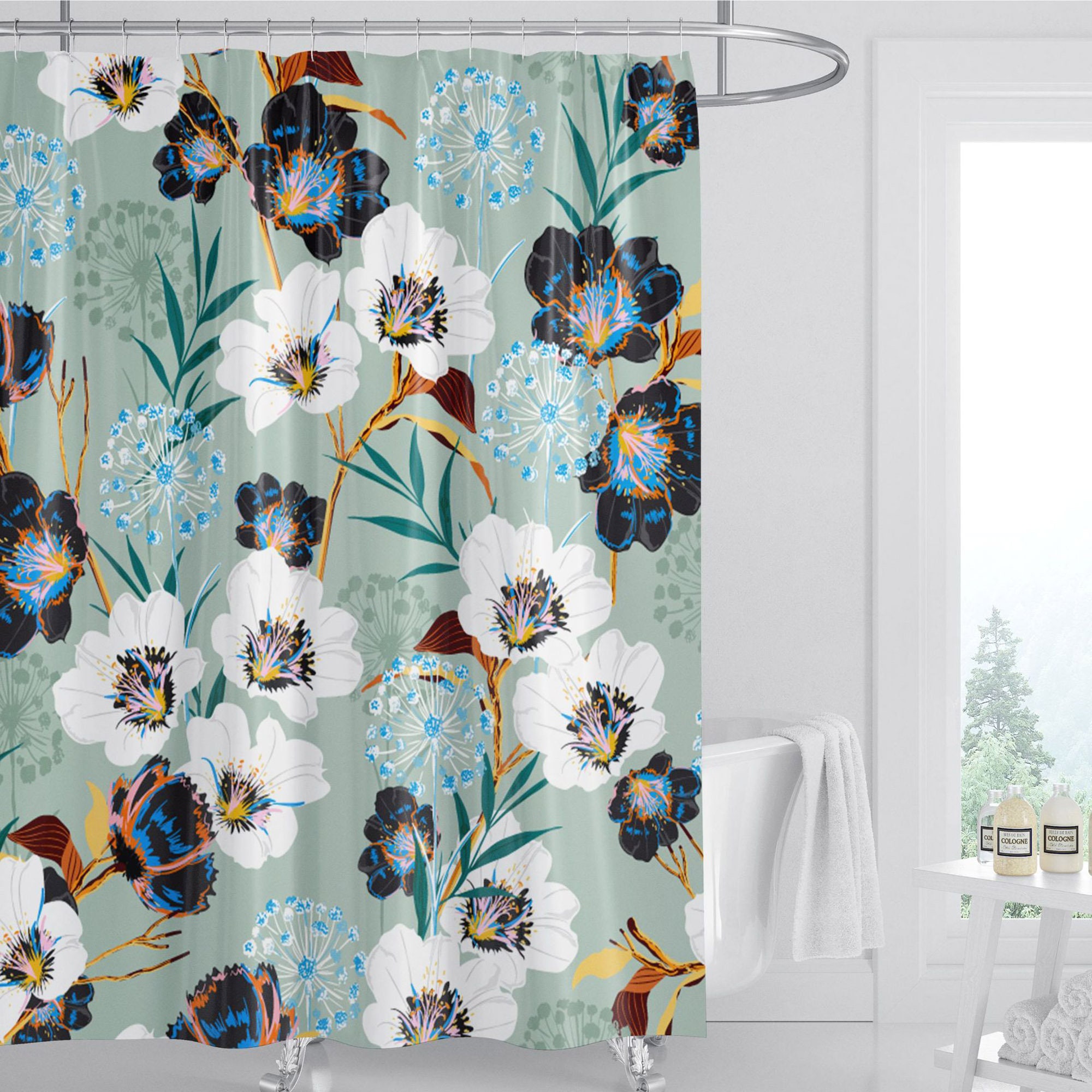 Vintage Flower Shower Curtain Shower Curtain Decor Shower Etsy