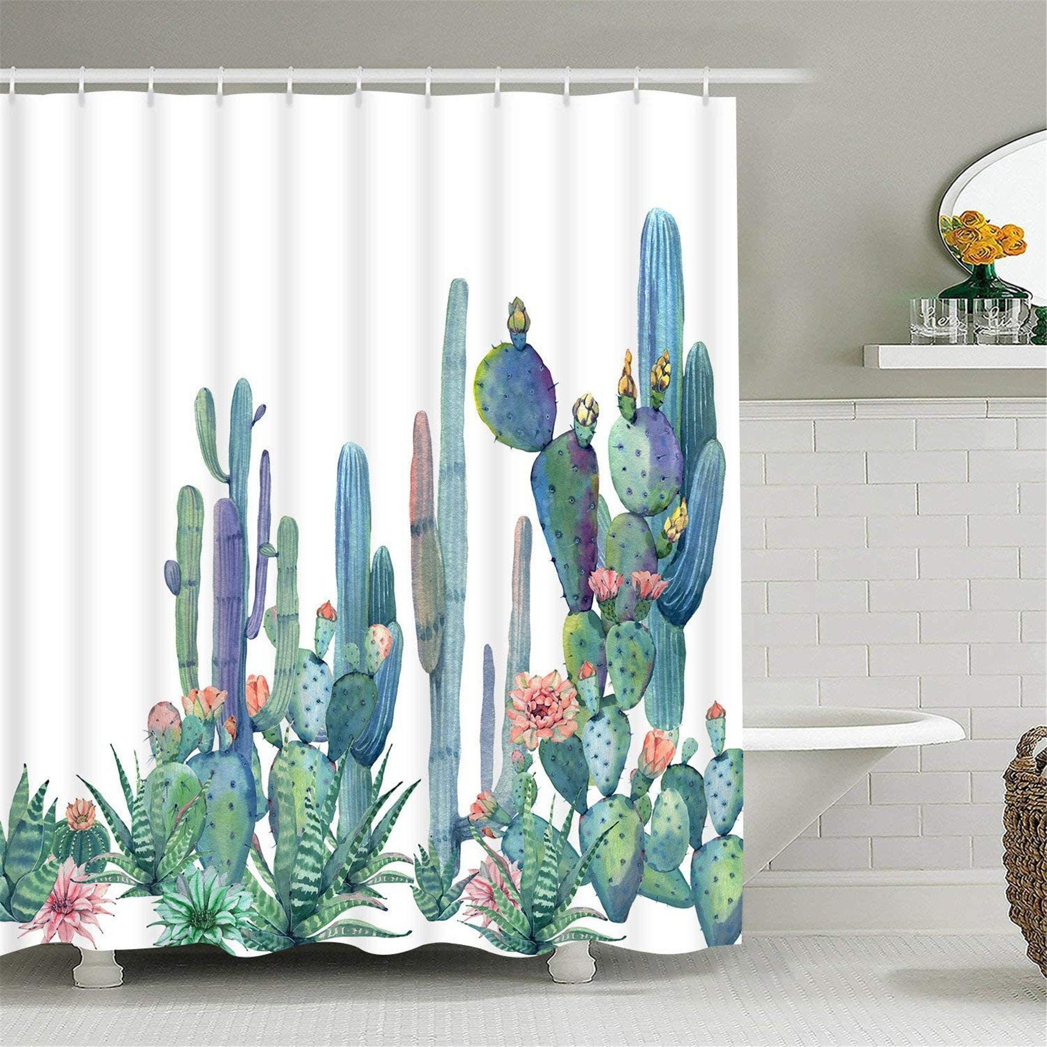 Cactus Shower Curtain Cactus Flower Bathroom Partition Etsy