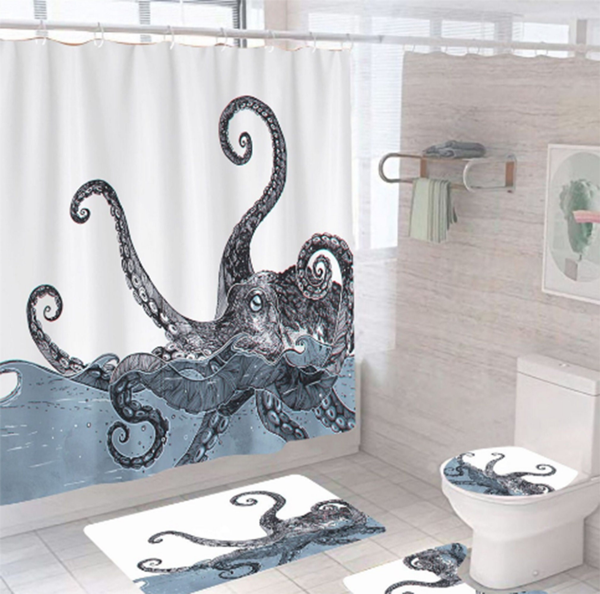 Octopus Monster Shower Curtain Bathroom Shower Curtain Etsy