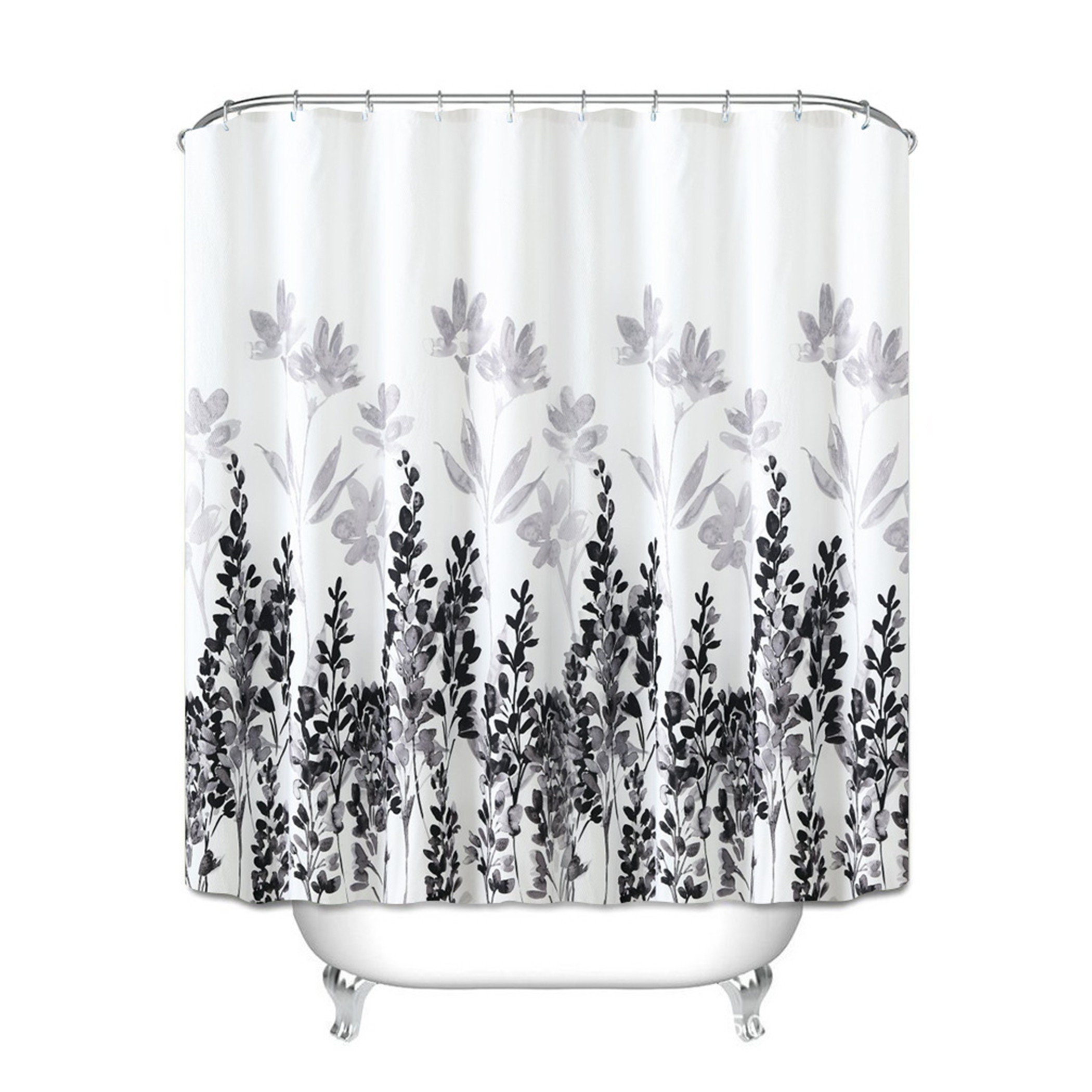 Blue and White Shower Curtain Watercolor Floral Shower Etsy