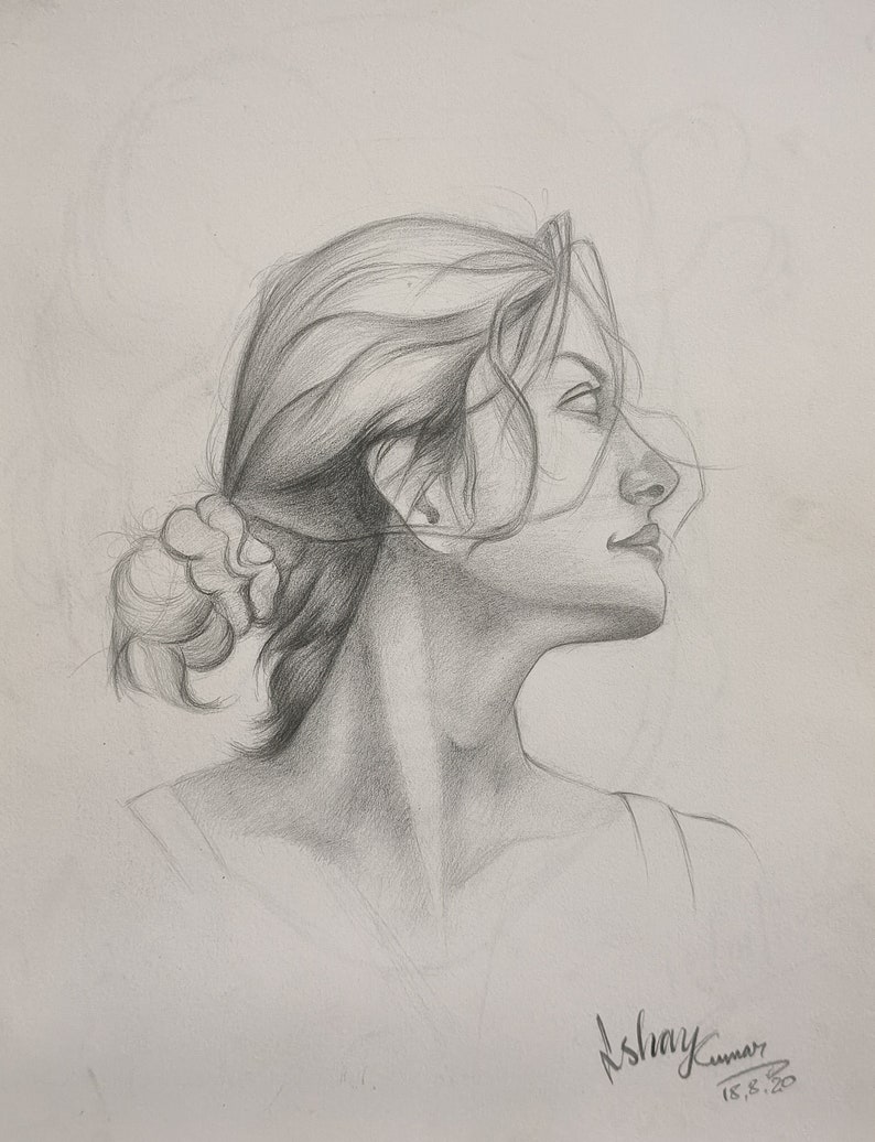 A girl with beautiful hair in pencil graphite .br A girl with beautiful hair in pencil graphite .br