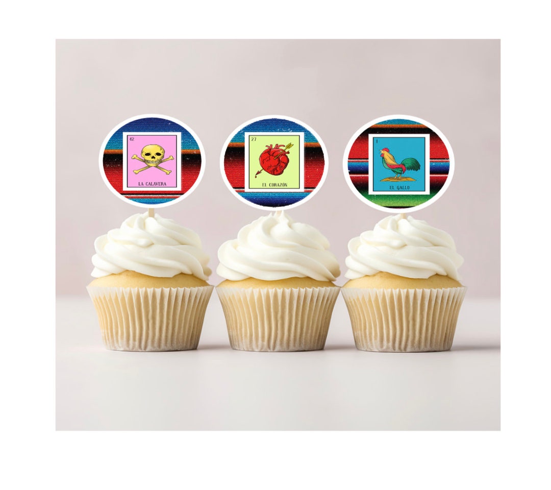 Loteria Cupcake Toppers Birthday Party 20 Cupcake Toppers Loteria Etsy