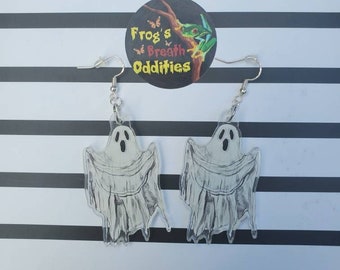 Ghost Acrylic Halloween Earrings Spooky Scary Ghoul Ghostly Frightening