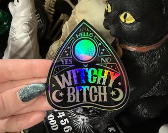 Witchy Bitch Ouija Planchette Sticker, Goth Alternative Witch Holographic Spooky Halloween Aesthetic, Vinyl Mystical Planchette Sticker