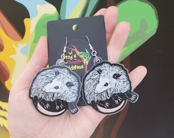 Screaming Opposum Earrings Oddities Weird Unique Jewelry Acrylic Light Weight Creepy Unusual Wildlife Accessories