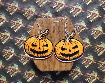 Halloween Pumpkin Face Earrings, Scary Jack O Lantern Acrylic Earrings Pumpkin Halloween Creepy Pumpkin Patch Earrings Spooky Season Jewelry