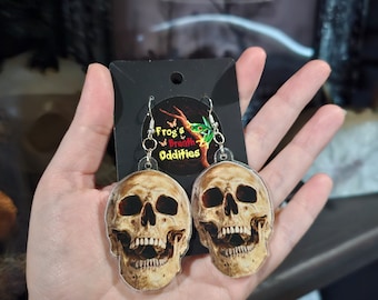 Skull Acrylic Earrings Goth Jewelry Alternative Fashion Spooky Accessories Halloween Creepy Dark Aesthetic