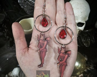 Little Devils Wood Earrings Goth Jewelry Alternative Fashion Spooky Accessories Halloween Creepy Dark Aesthetic
