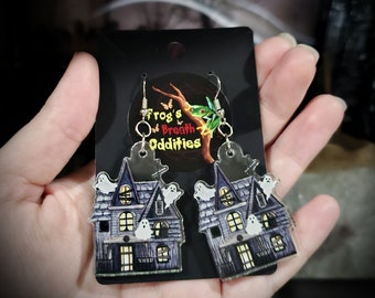 Haunted House Ghost Earrings Goth Jewelry Alternative Fashion Spooky Accessories Halloween Creepy Dark Aesthetic