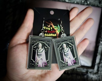 Lily Munster Acrylic Earrings Goth Jewelry Alternative Fashion Spooky Accessories Halloween Creepy Dark Aesthetic Vampire