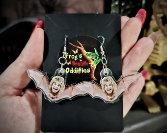Ozzy Head On Bat Acrylic Earrings Goth Jewelry Alternative Fashion Spooky Accessories Halloween Creepy Dark Aesthetic Lightweight