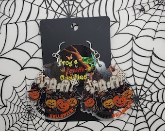 Happy Halloween Acrylic Earrings Spooky Creepy Holiday Season