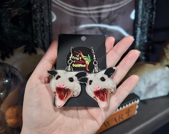 Screaming Opposum Acrylic Earrings Goth Jewelry Alternative Fashion Weird Aesthetic Wildlife Inspired