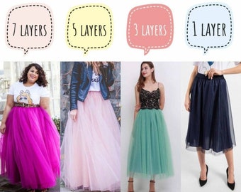 1, 3, 5, 7 capas Falda de tul midi Falda de tul de talla grande para mujer Falda corta Mini falda de tul de boda Falda maxi Falda gris Regalo de cumpleaños