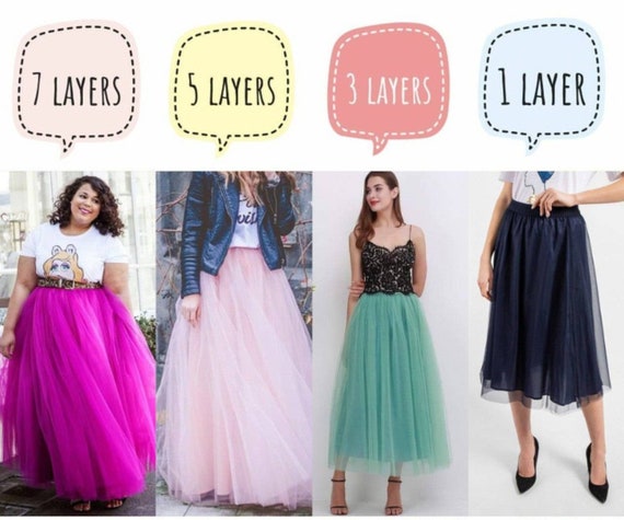 3 5 7 Layers Midi Tulle Skirt Bridal Women's Plus -