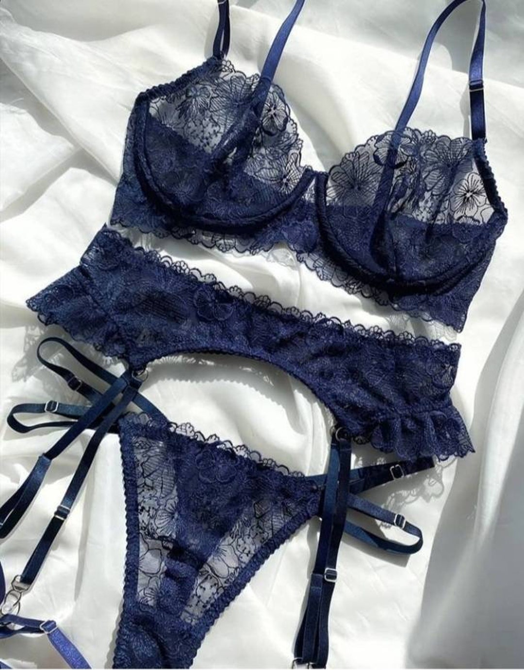 Dark Blue Lace Lingerie Set Dark Blue Lace Lingerie Sexy - Etsy