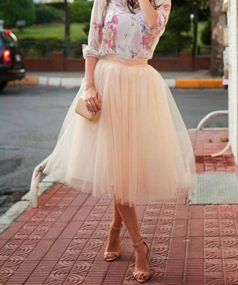 Tulle skirt women tea length midi length skirt adult beige Etsy
