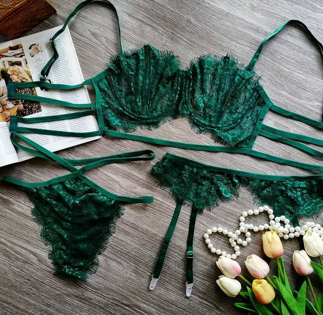 Green lace lingerie set black lace lingerie sexy lingerie | Etsy
