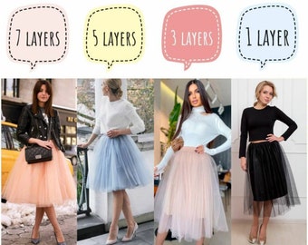 1, 3, 5, 7 Layers Midi Tulle Skirt Bridal Women's Plus Size Tulle Skirt  Short Skirt Mini Wedding Tulle Skirt Maxi Skirt Gray Birthday Gift 