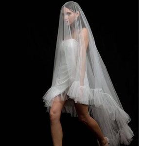 Frilled wedding veil, ruffle veil for bride, ruffled bridal veil, ruffled edge veil, royal frilled veil, cathedral ruffled tulle veil image 2