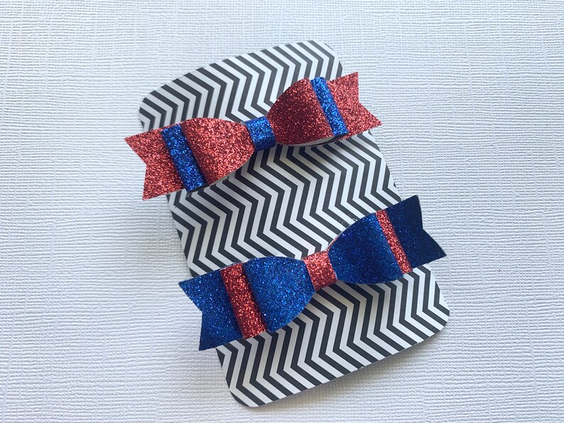 Mini 4th of July Glitter Hair Bow SetPigtail Bow Set