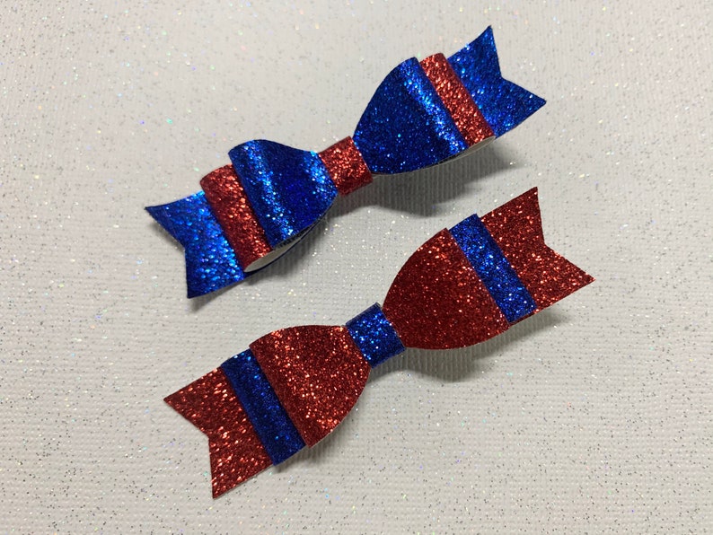 Mini 4th of July Glitter Hair Bow SetPigtail Bow Set