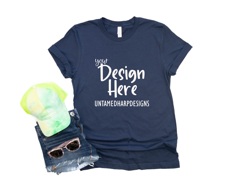 Download Tee Mockup Navy Bella Canvas 3001 T-shirt Mockup Flat Lay ...