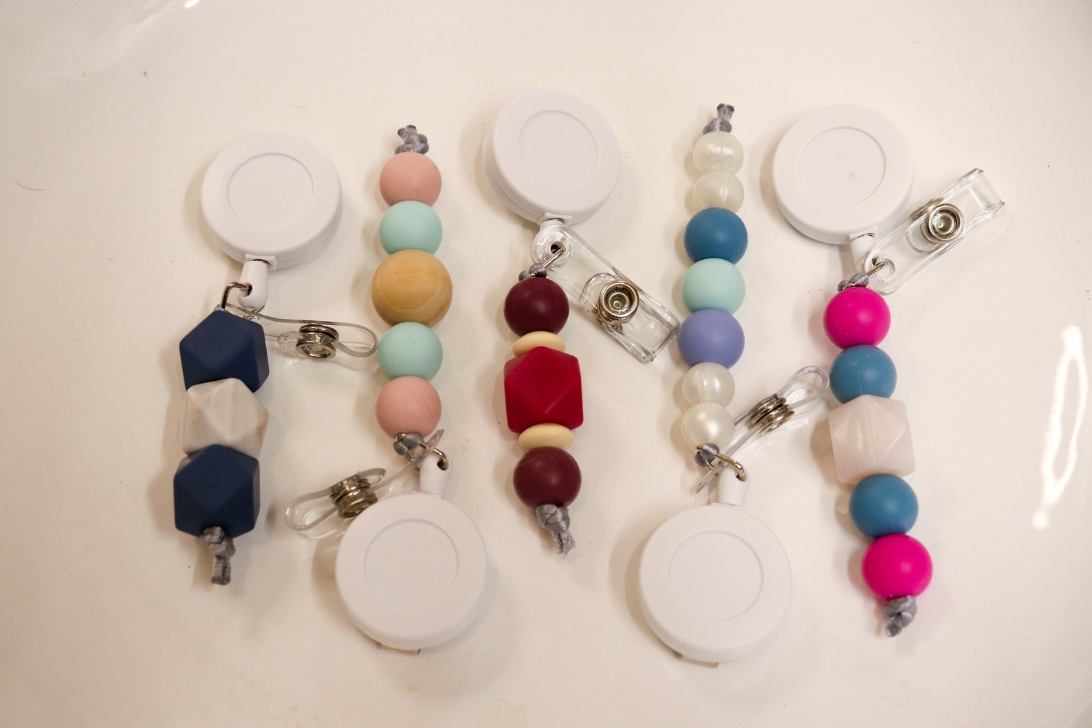 Silicone Beaded Badge Reel Blues and Pearl Badge Reel Gift Etsy