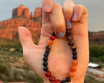 Red Aventurine & Carnelian Bracelet | Tiger Eye and Lava Stone | Grounding, Courage Crystal Bracelet | Sedona Handmade Jewelry