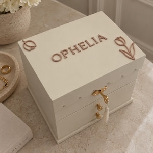 Sieradendoos op maat | Gepersonaliseerde sieradenorganizer | Cadeau voor haar | Cadeau voor het bloemenmeisje | Sieradendoos in ballerina-stijl | Luxe sieradendoos |