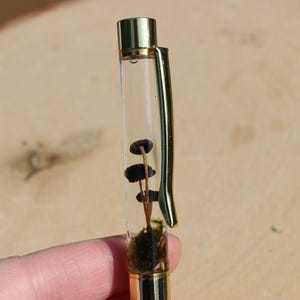 Gold Floaty Pen with Real Mushrooms and Moss  – Refillable Black Ink