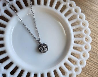 Waning Moon Glass Face Necklace: Stainless Steel Celestial Jewelry