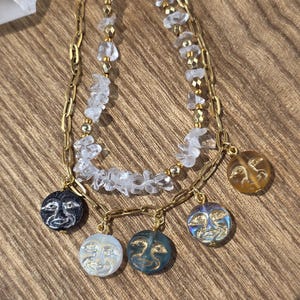 Celestial Moon and Quartz Necklace Set – Layered Boho Jewelry with Czech Glass Moons, Clear Quartz | Spiritual Gift