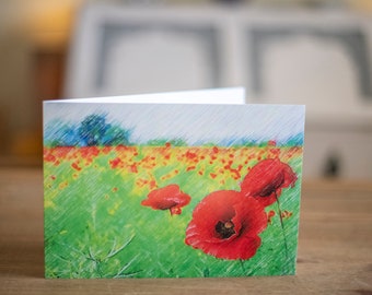 Fine Art Greetings Card - Poppies - Blank on the inside - 9" x 6" - with Envelope