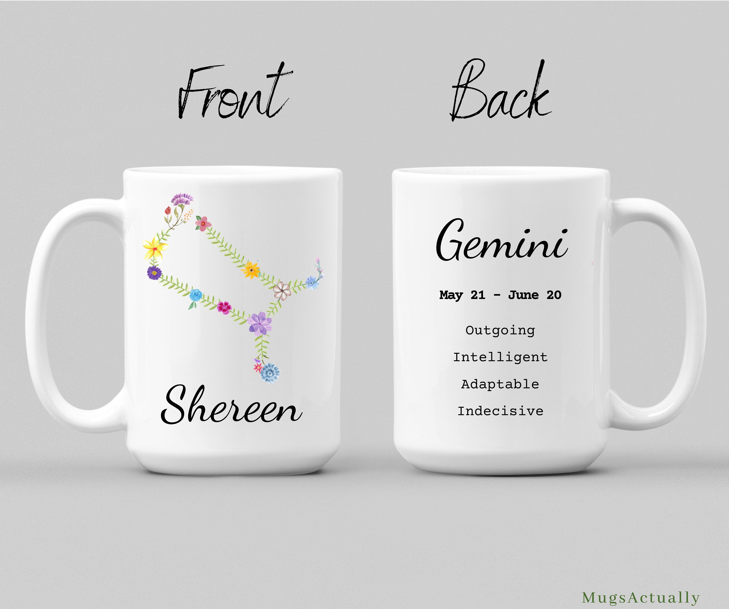 CUSTOM NAME Floral Gemini Mug Gift for Gemini Gemini Cup Etsy