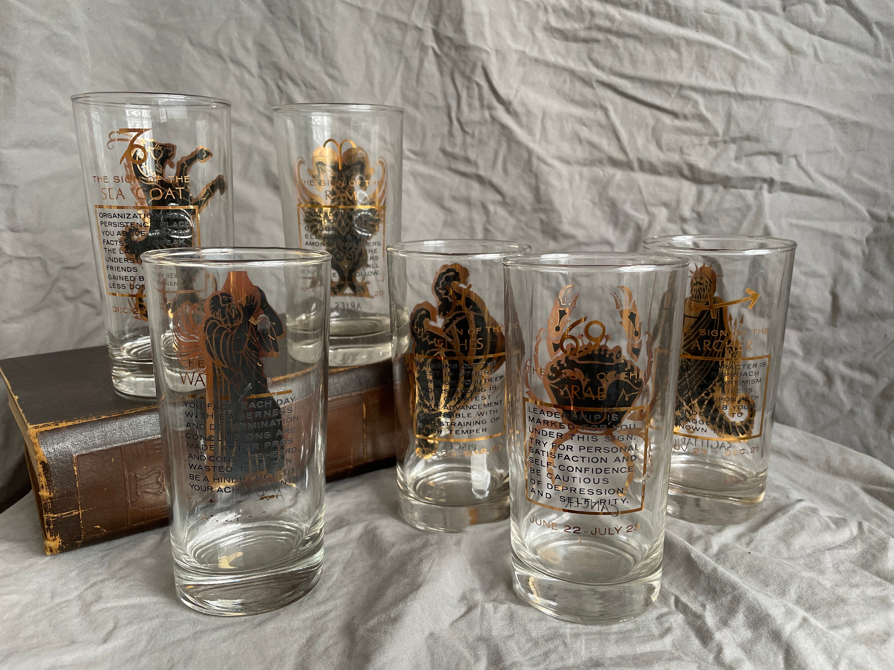 Anchor Hocking 22k Gold Zodiac Glasses Etsy