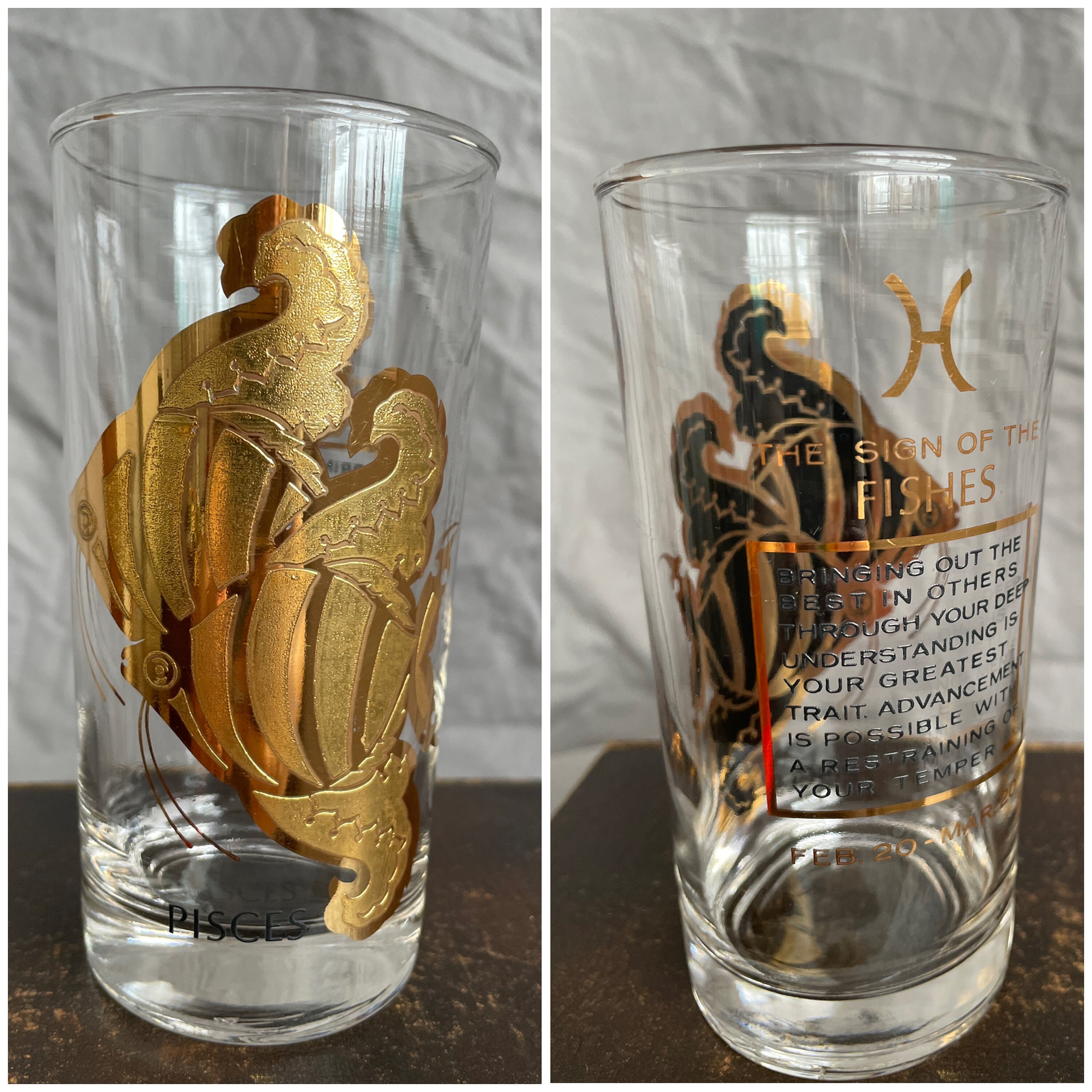 Anchor Hocking 22k Gold Zodiac Glasses Etsy