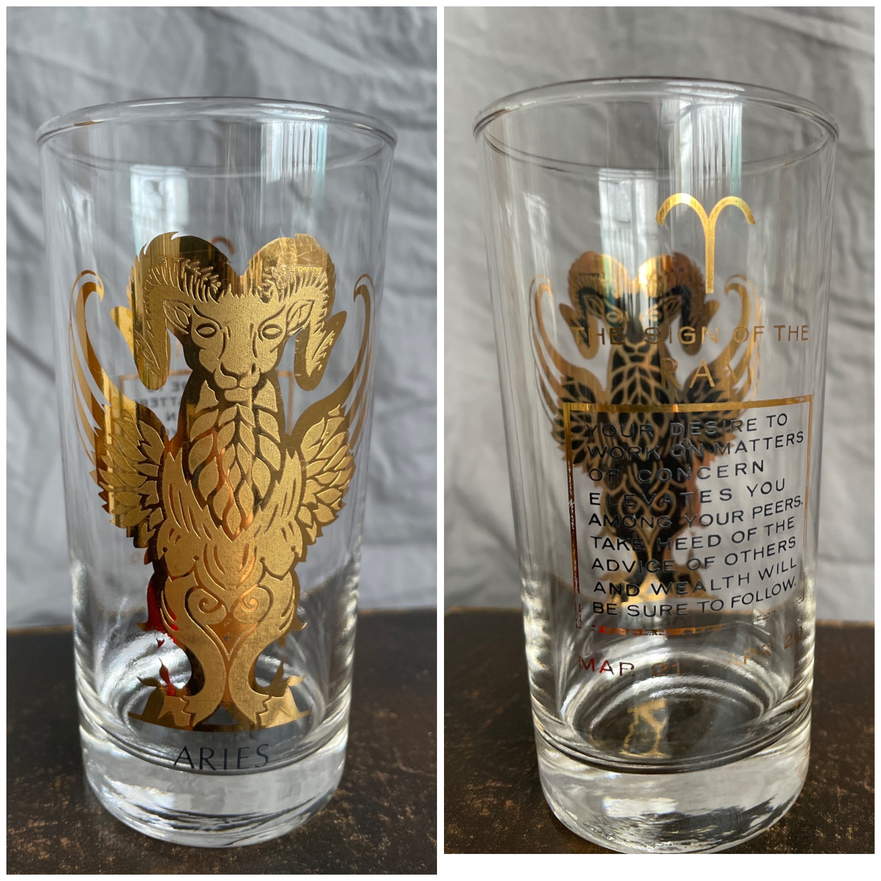 Anchor Hocking 22k Gold Zodiac Glasses Etsy
