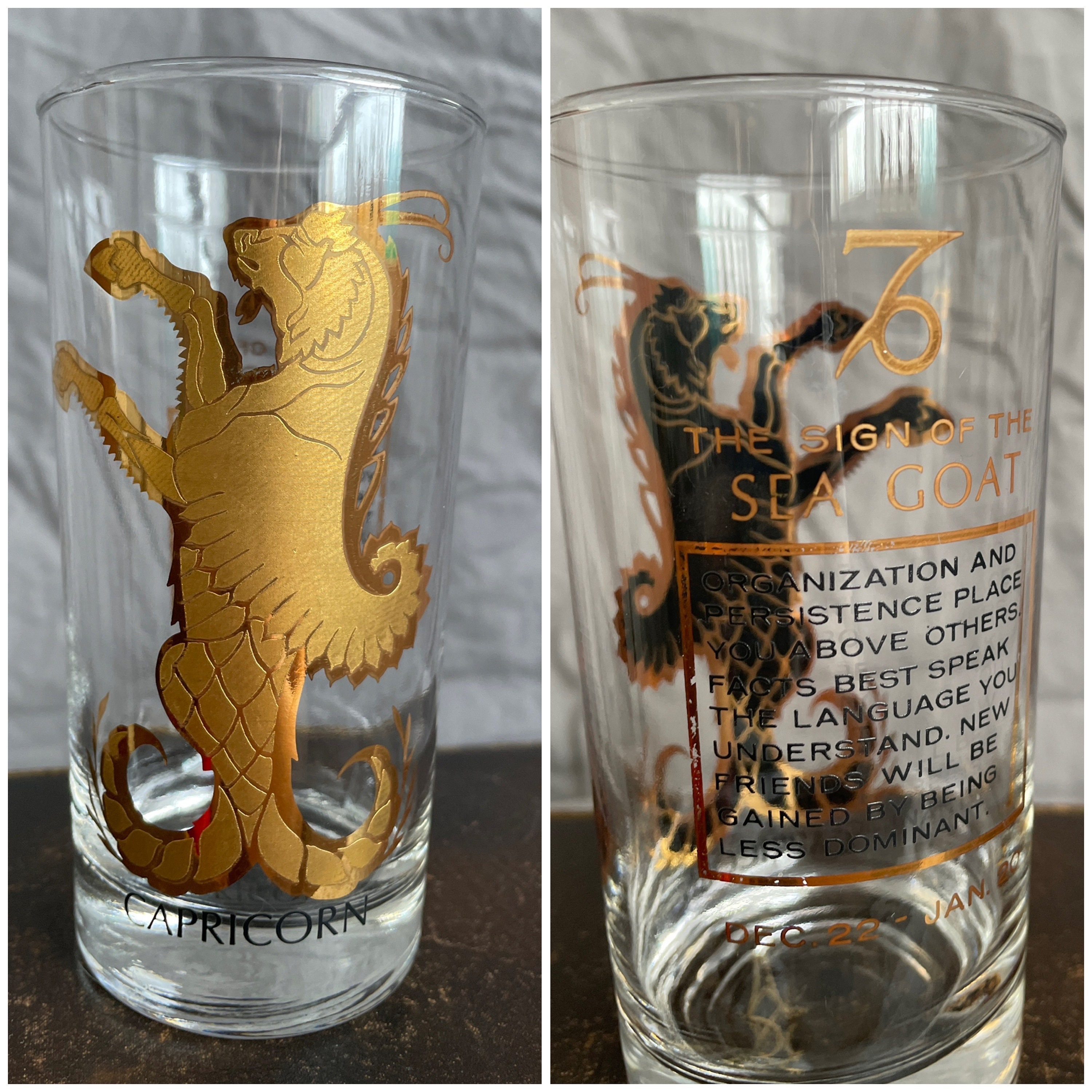 Anchor Hocking 22k Gold Zodiac Glasses Etsy