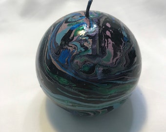 Marbled candle, abalone shell color scheme, sphere candle, dyed candle, tie-dye candle, round candle, ball candle, orb candle,