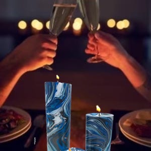 marbled pillar candle blue ambiance swirl hand-dip dyed designer home decoration party lantern centerpiece wedding favor unity candlestick