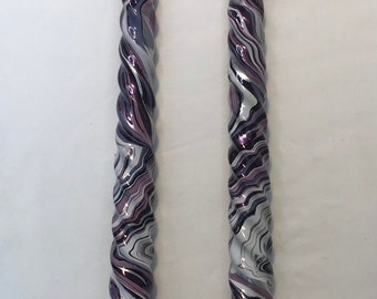 marbled candles, lavender color scheme, 12” twist candles, custom made, hand-painted candle, tie-dye candle, marbleized, decorative candle