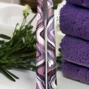 marbled taper candle lavender swirl calm candlelight relaxing ambiance dip-dyed candlestick home decorating gift wedding party centerpiece