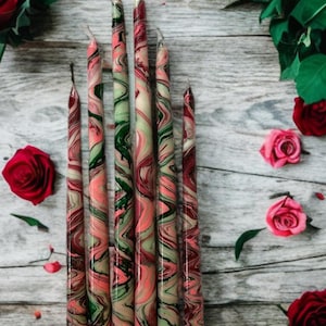 marbled taper candle rose romantic candlelight dip-dye candlestick handpainted  home decor gift wedding holiday party centerpiece