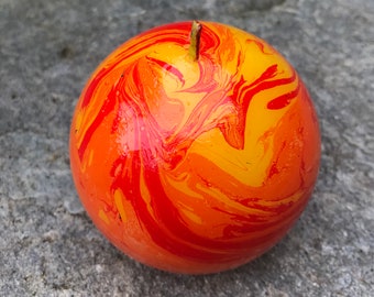 Marbled candle, sunshine color scheme, sphere candle, dyed candle, tie-dye candle, round candle, ball candle, orb candle,