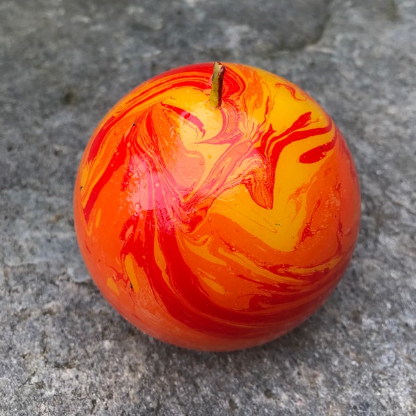 Marbled candle, sunshine color scheme, sphere candle, dyed candle, tie-dye candle, round candle, ball candle, orb candle,